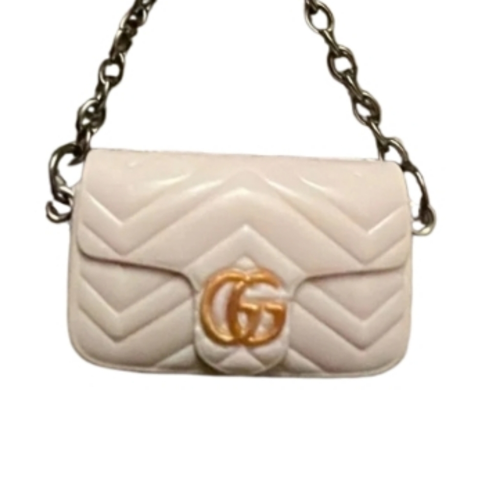New! Keychain Fob,  Luxury Designer Mini‎ Bag Charm White & Gold